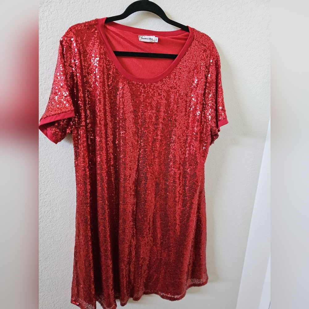 Sequin red shirt dress